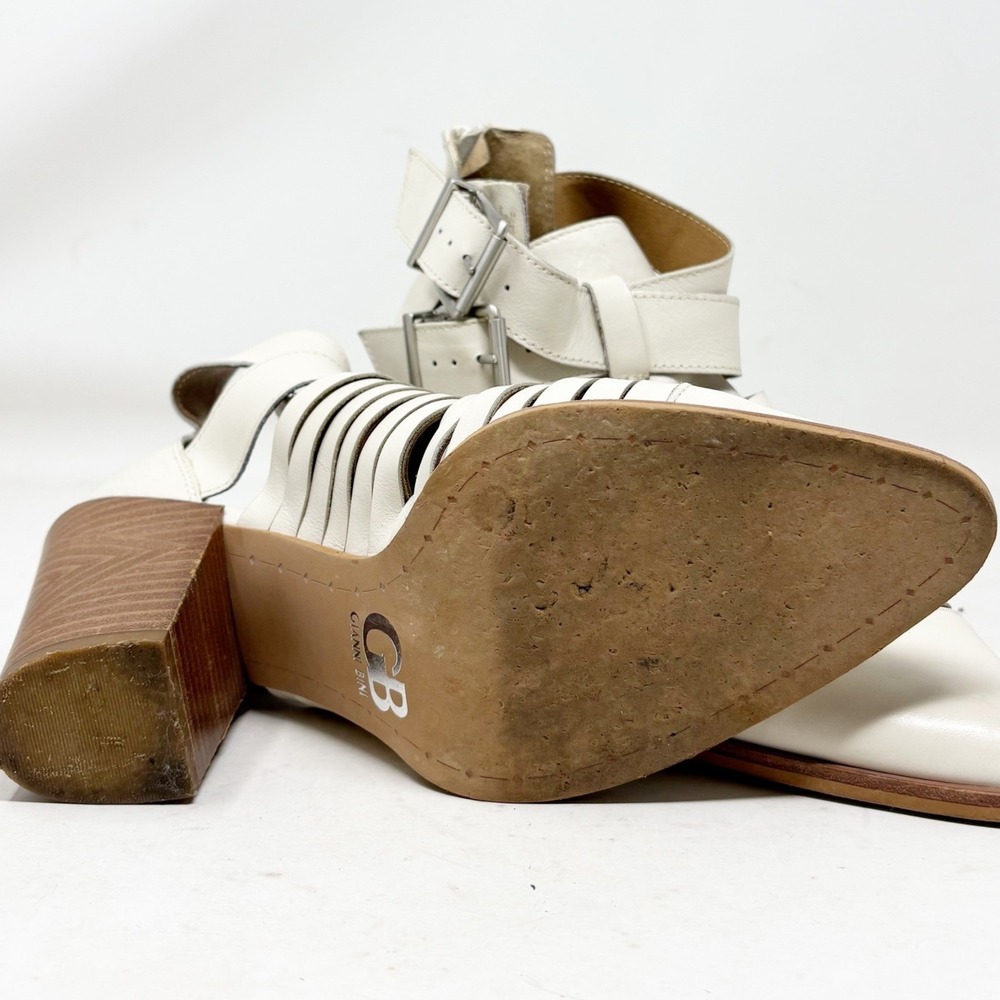 Gianni Bini White Leather Woven Cutout Ankle Booties Pointed Toe Block Heel 8M - Picture 6 of 8